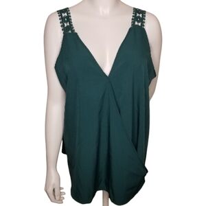 Lokesaidi Overlap Tank Top Lace Strap Green‎ Womens XXL